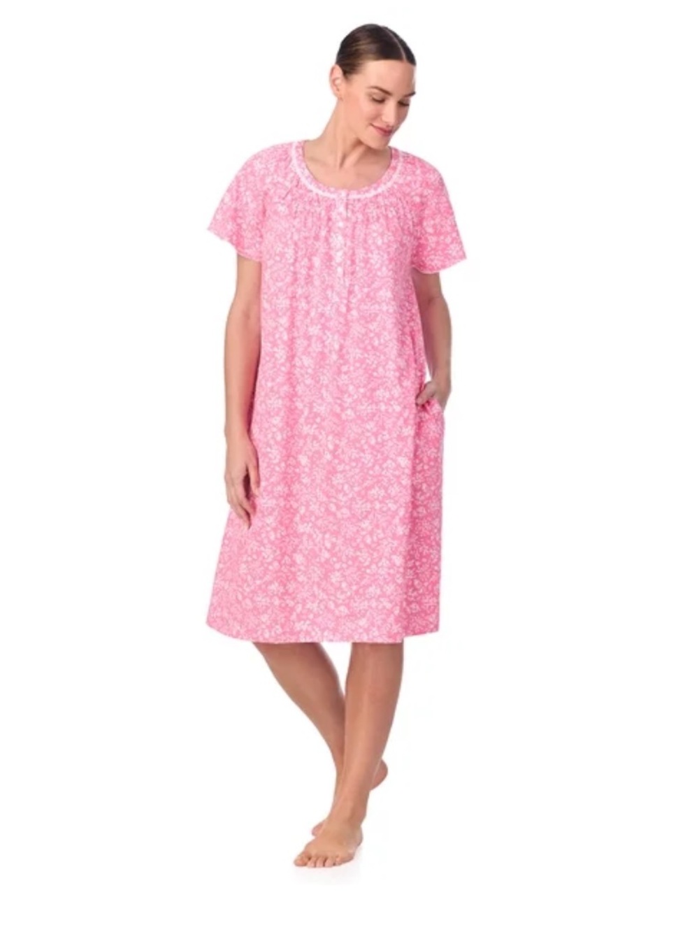 Aria Women's 100% Cotton Raglan Sleeve Smocked Neck Sleepwear Gown Size 4X Pink